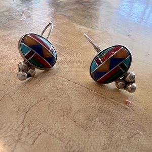 Stone inlaid sterling hinge earrings